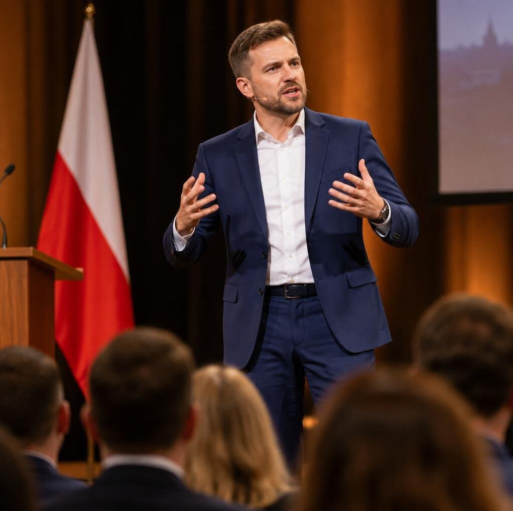 Man giving a passionate public speech to an audience